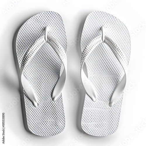 Pair of white flip flops isolated on white background