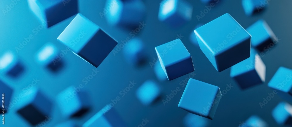 Abstract 3D Blue Cubes Floating in a Blue Background Abstract 3D Blue Cubes Floating in a Blue Background