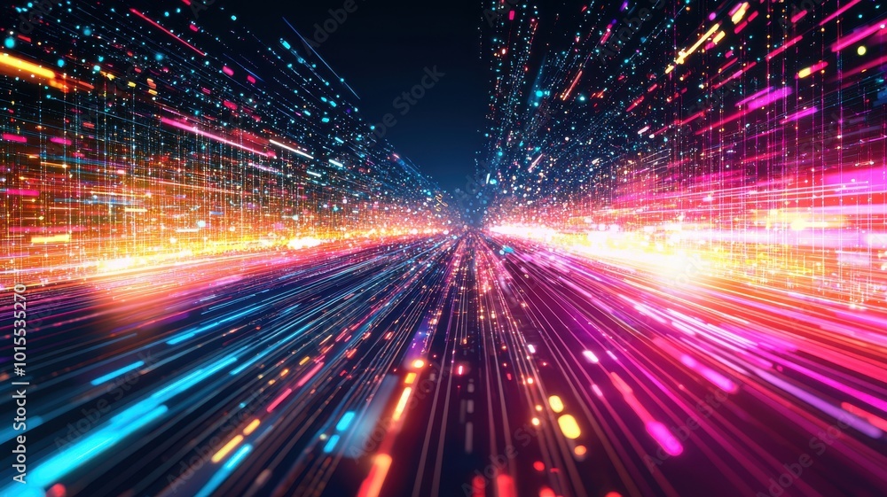Dynamic light trails creating a vibrant digital effect, abstract background. Dynamic light trails creating a vibrant digital effect, abstract background.