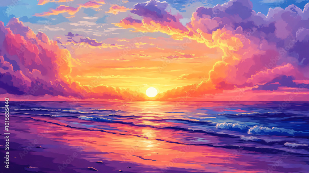 A scenic sunset over a beach with vibrant colors reflecting on the water. A scenic sunset over a beach with vibrant colors reflecting on the water.