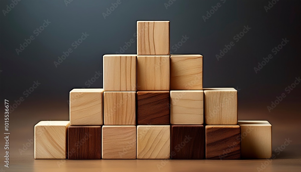 A close-up image of wooden cubes stacked in a pyramid formation, symbolizing business growth, strategy, and teamwork. A close-up image of wooden cubes stacked in a pyramid formation, symbolizing business growth, strategy, and teamwork.