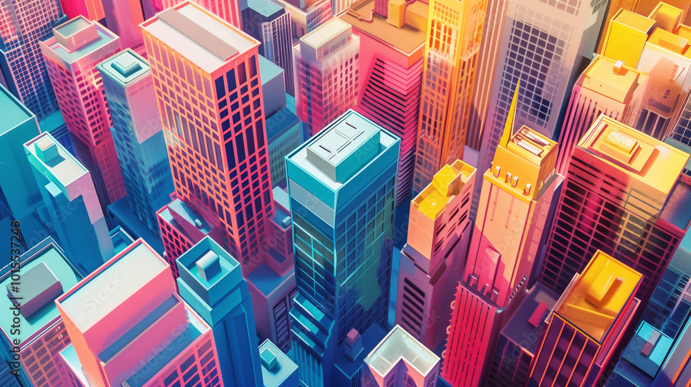 Abstract Cityscape with Colorful Geometric Buildings Abstract Cityscape with Colorful Geometric Buildings