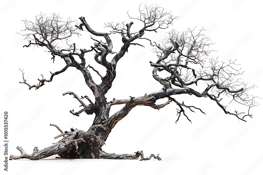 Obraz premium Single old and dead tree isolated on white background