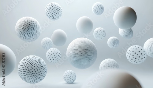 Abstract 3D Rendering of White Spheres with Dotted Patterns