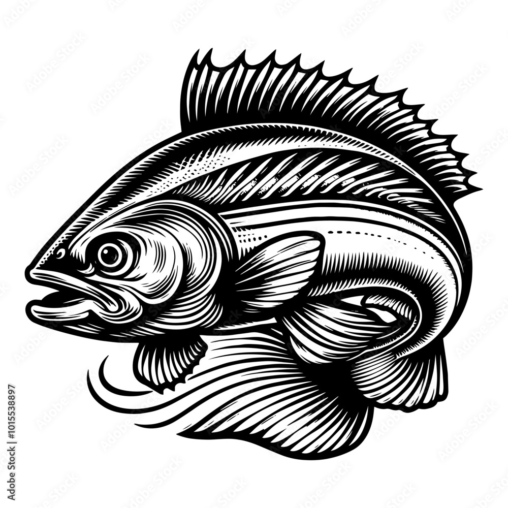 Detailed illustration of a fish with intricate patterns on white background. Vector, generative ai. Detailed illustration of a fish with intricate patterns on white background. Vector, generative ai.