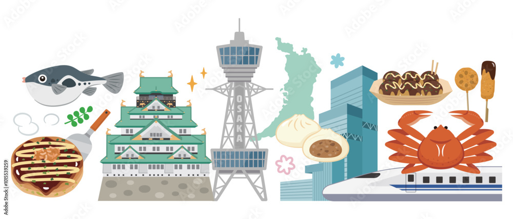 Naklejka premium 大阪のイラストセット