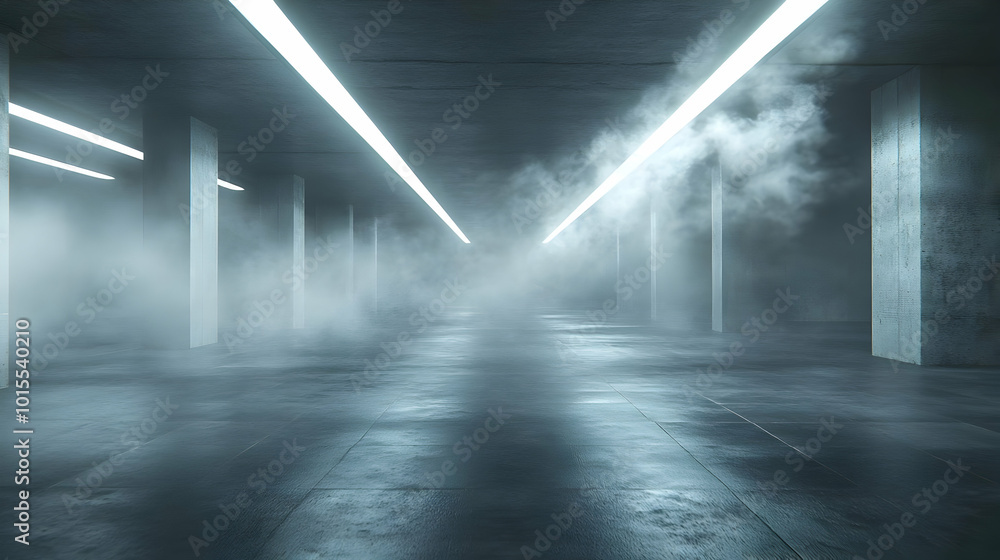 3D Render: Futuristic Concrete Hallway with Smoke and Neon Lights 3D Render: Futuristic Concrete Hallway with Smoke and Neon Lights