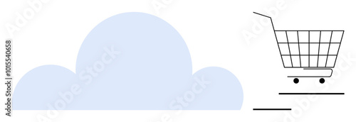 Cloud symbol and a shopping cart icon. Ideal for online shopping cloud storage digital marketing technology services and e-commerce platforms. Minimalistic flat design style