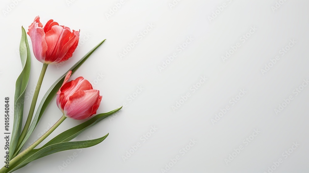 Elegant pink tulips on minimalist white background Elegant pink tulips on minimalist white background