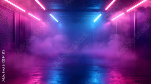 Abstract Neon Background with Smoke and Reflections