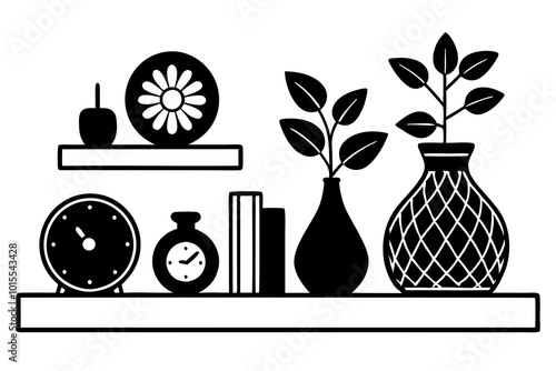  clocks and vases silhouette minimalistic vector art illustration  photo