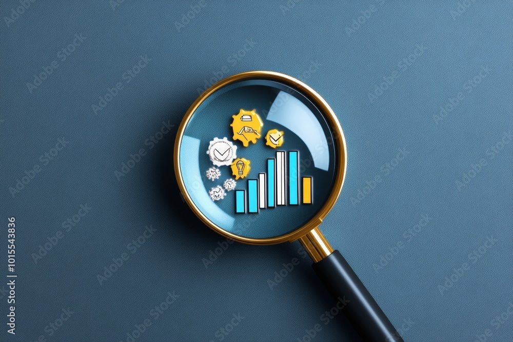 © Sanchai - Minimalist depiction of a magnifying glass over a bar chart, representing the analysis of feedback survey results in business