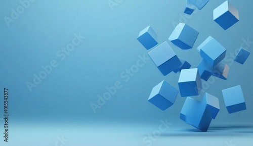 Blue Cubes Falling on a Blue Background