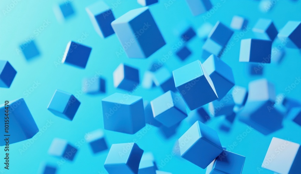 Abstract Blue Cubes Floating on a Blue Background Abstract Blue Cubes Floating on a Blue Background