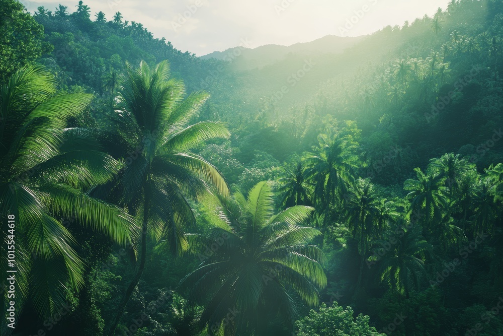 Wide Angle View of Lush Tropical Forest Landscape Wide Angle View of Lush Tropical Forest Landscape