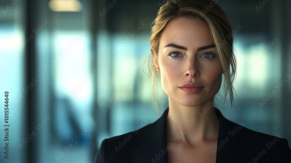 Confident Businesswoman in Modern Office Setting Confident Businesswoman in Modern Office Setting