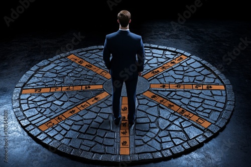 Person standing at a crossroads with multiple paths, each labeled with different moral values, symbolizing the choices presented by moral relativism photo