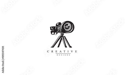 Media Camera simple black logo white background