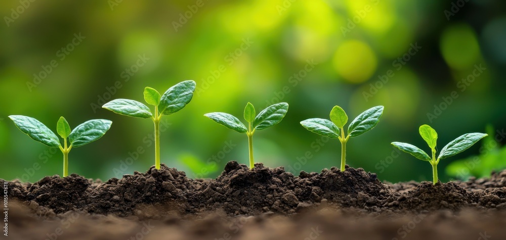 Young green plants growing in soil with blurred background Young green plants growing in soil with blurred background