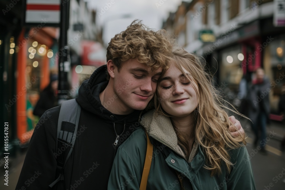 Young couple in love kissing on the streets of London, UK. Young couple in love kissing on the streets of London, UK.