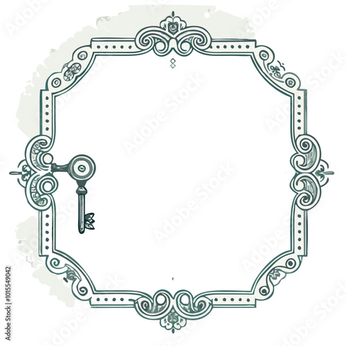 Simple and stylish frame with a key, flat colors, perfect for cards or invitations.