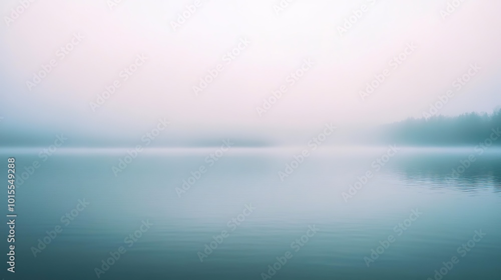 Obraz premium Surreal landscape with ethereal pastel colors and dreamlike qualities, featuring soft light, low contrast, and high detail. The wide-angle shot captures a tranquil, misty atmosphere with muted tones 