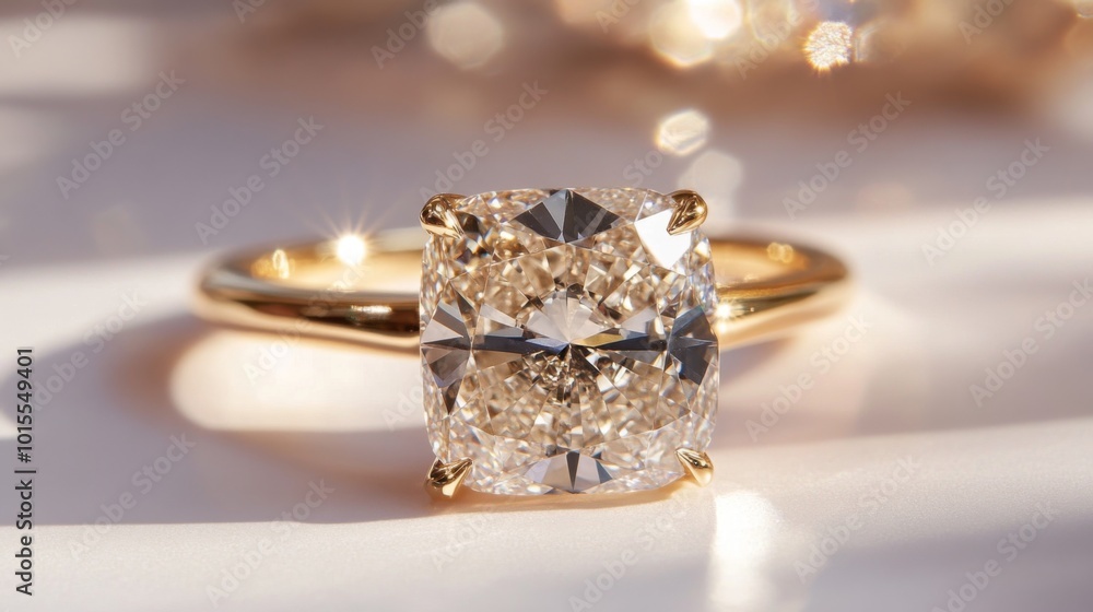 Elegant Gold Ring with Cushion Cut Diamond Elegant Gold Ring with Cushion Cut Diamond