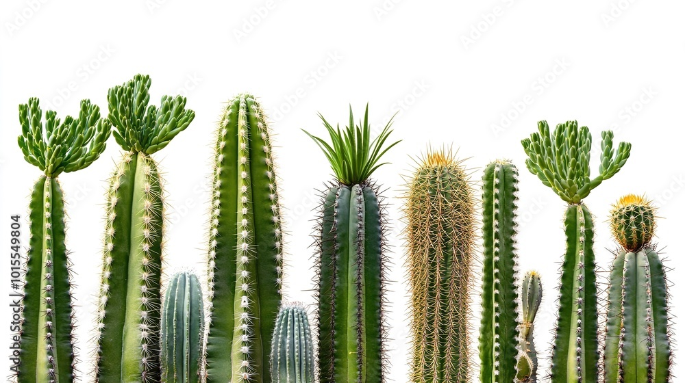Tall green cacti with spiny textures standing against a minimalist white background, highlighting their sharp details and natural beauty. The simple, clean backdrop emphasizes the vibrant green color Tall green cacti with spiny textures standing against a minimalist white background, highlighting their sharp details and natural beauty. The simple, clean backdrop emphasizes the vibrant green color