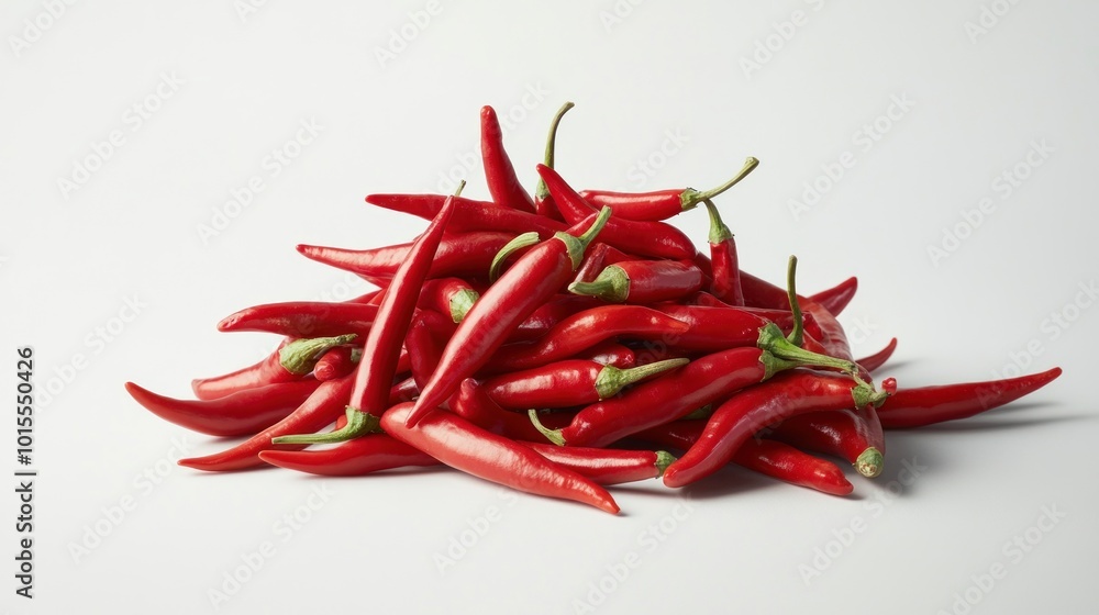 Pile of Red Chili Peppers on White Background Pile of Red Chili Peppers on White Background