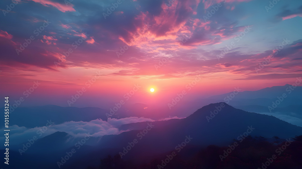 Pink Sunset Over Mountains - A Beautiful Photo Pink Sunset Over Mountains - A Beautiful Photo