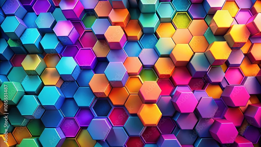 A symphony of vibrant hues, with each hexagonal prism radiating a distinct energy, creating a mesmerizing abstract tapestry. A symphony of vibrant hues, with each hexagonal prism radiating a distinct energy, creating a mesmerizing abstract tapestry.