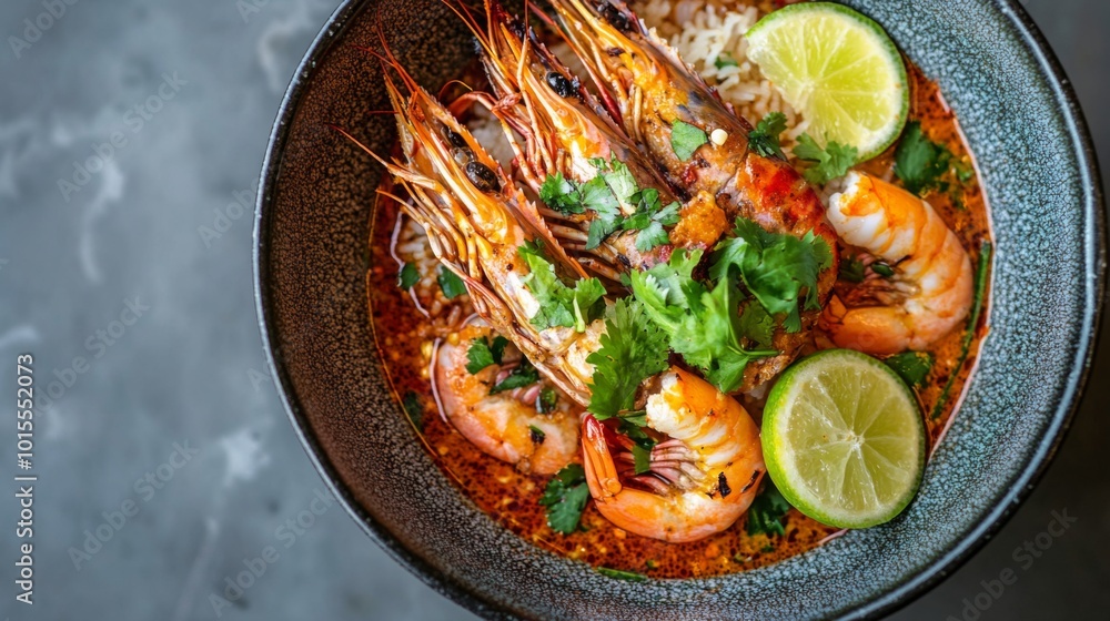 Fresh Seafood Bowl with Shrimp and Lime Garnish Fresh Seafood Bowl with Shrimp and Lime Garnish