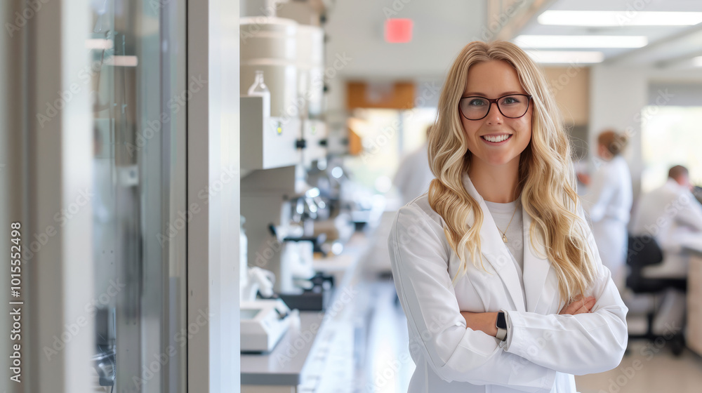 the scientist is showing her lab to the guest the scientist is showing her lab to the guest