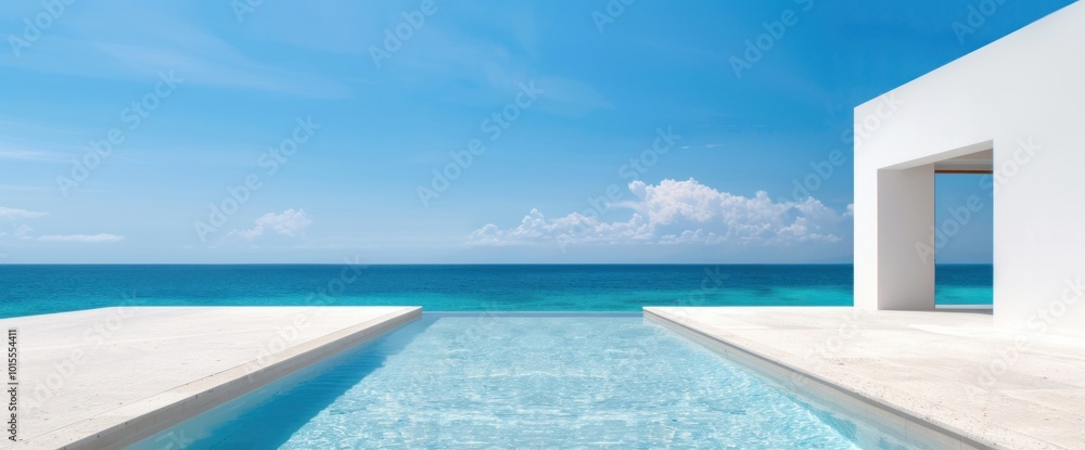 Fototapeta premium Breathtaking Coastal Retreat Serenity by the Infinity Pool Overlooking the Ocean