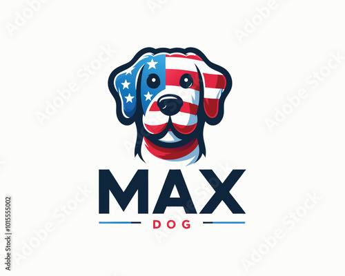 Cartoon Max Dog with an American flag Vector illustration 