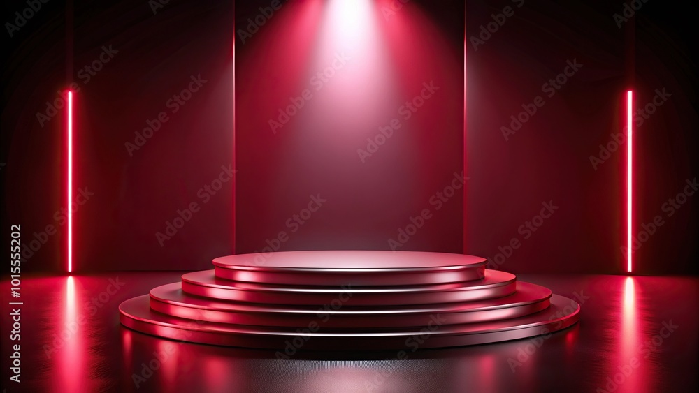 Futuristic dark red podium with light and reflection background medium shot Futuristic dark red podium with light and reflection background medium shot