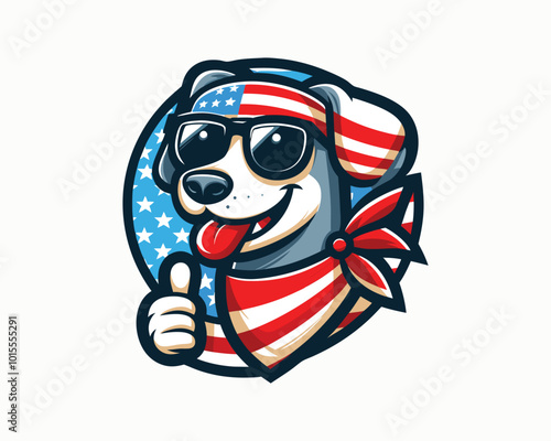Cartoon Max Dog with an American flag Vector illustration 