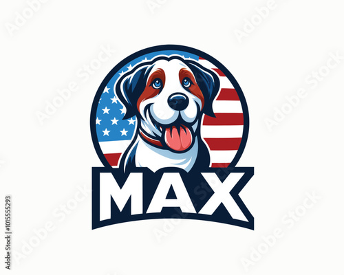 Cartoon Max Dog with an American flag Vector illustration 
