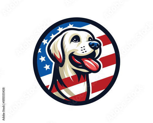 Cartoon Max Dog with an American flag Vector illustration 