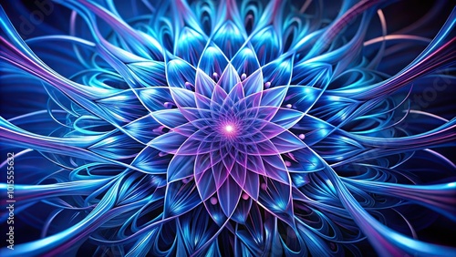 Futuristic flower with blue petals and purple core