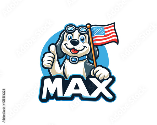 Cartoon Max Dog with an American flag Vector illustration 