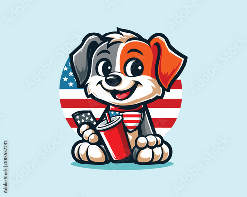 Cartoon Max Dog with an American flag Vector illustration 