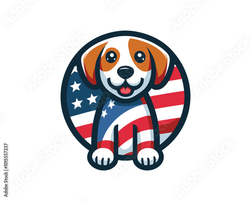 Cartoon Max Dog with an American flag Vector illustration 