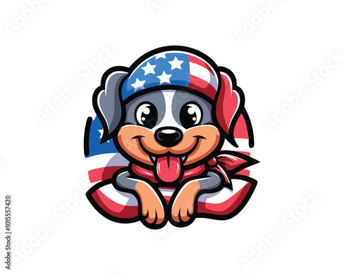 Cartoon Max Dog with an American flag Vector illustration 