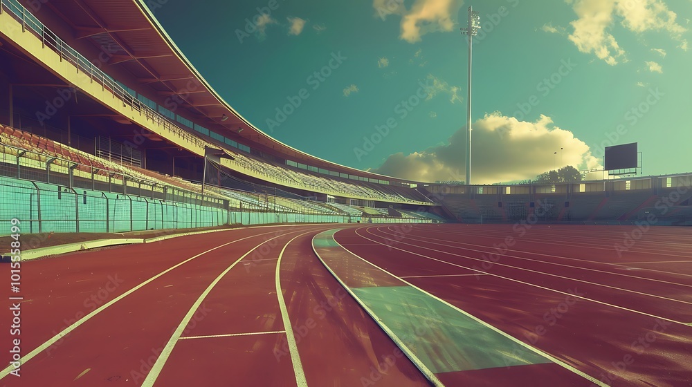 Athletics track and stadium with blue sky background Athletics track and stadium with blue sky background