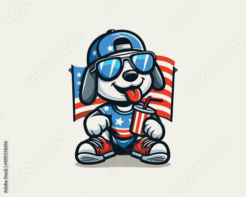 Cartoon Max Dog with an American flag Vector illustration 