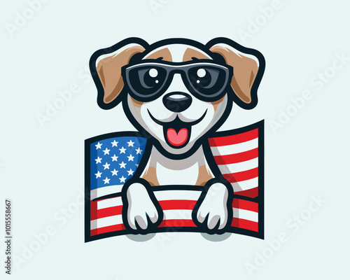 Cartoon Max Dog with an American flag Vector illustration 