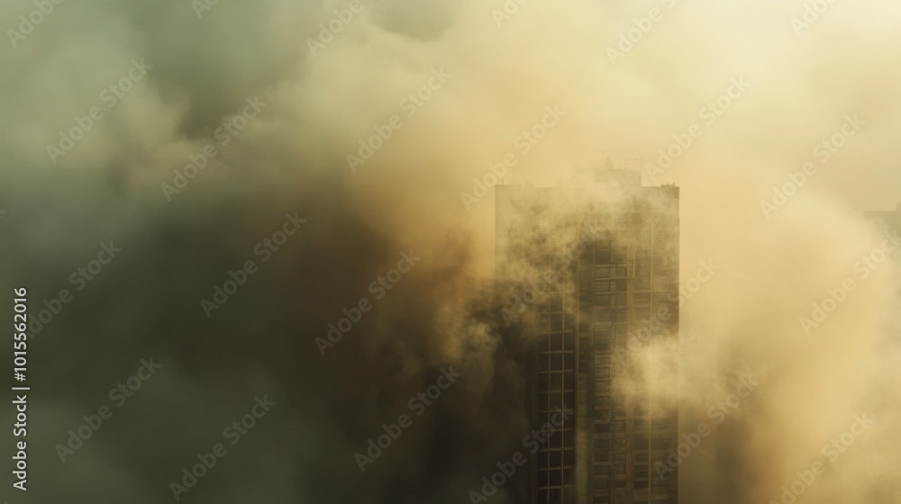 Foggy Cityscape with Buildings and Smoke Foggy Cityscape with Buildings and Smoke