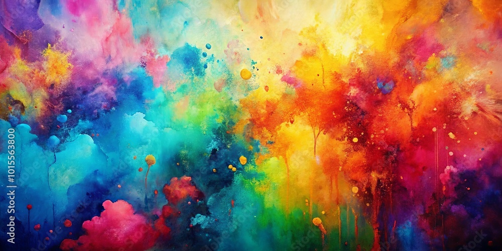 Fototapeta premium Abstract Watercolor Landscape of Vivid Color Splashes and Drips