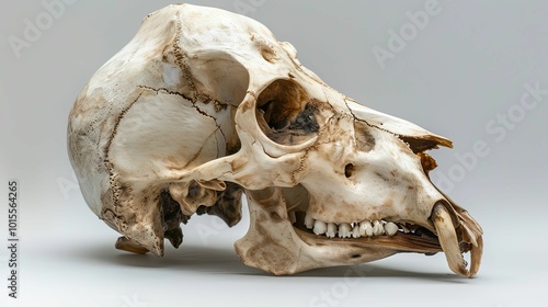 Close-up of a White-Tailed Deer Skull with Teeth